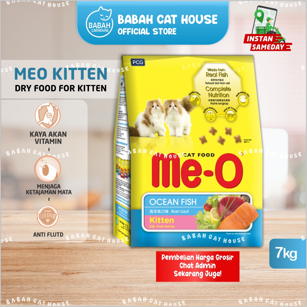 GOJEK GRAB 7KG MEO KITTEN OCEAN FISH Cat Dry Food Makanan Anak Kucing Kering Usia 1 2 3 Bulan Bayi B