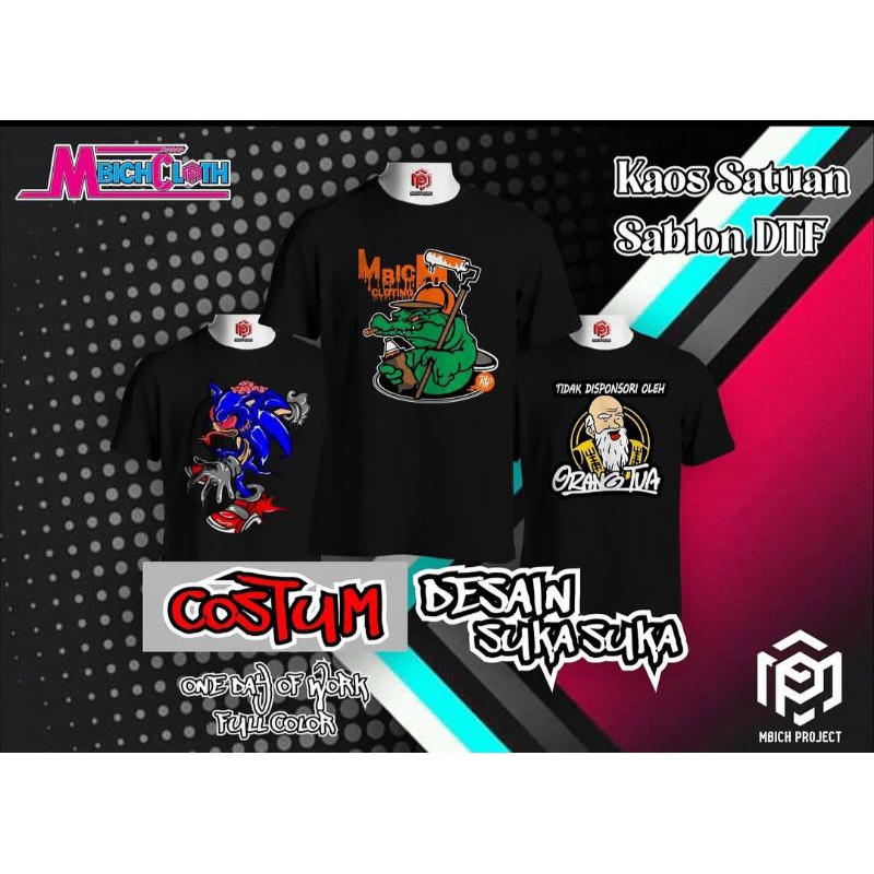 Kaos sablon satuan request costum kata-kata bahan combet 30s knitto premium