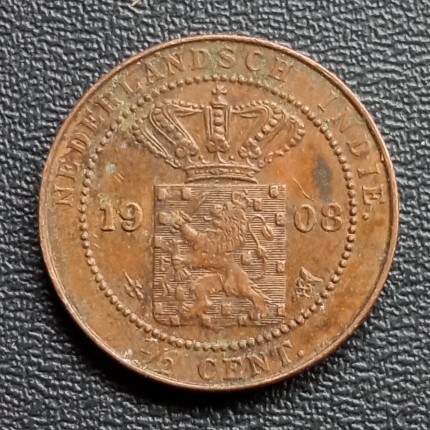 Koin Kuno Ned Indie Zaman Belanda 1/2 cent tahun 1908 detail bagus