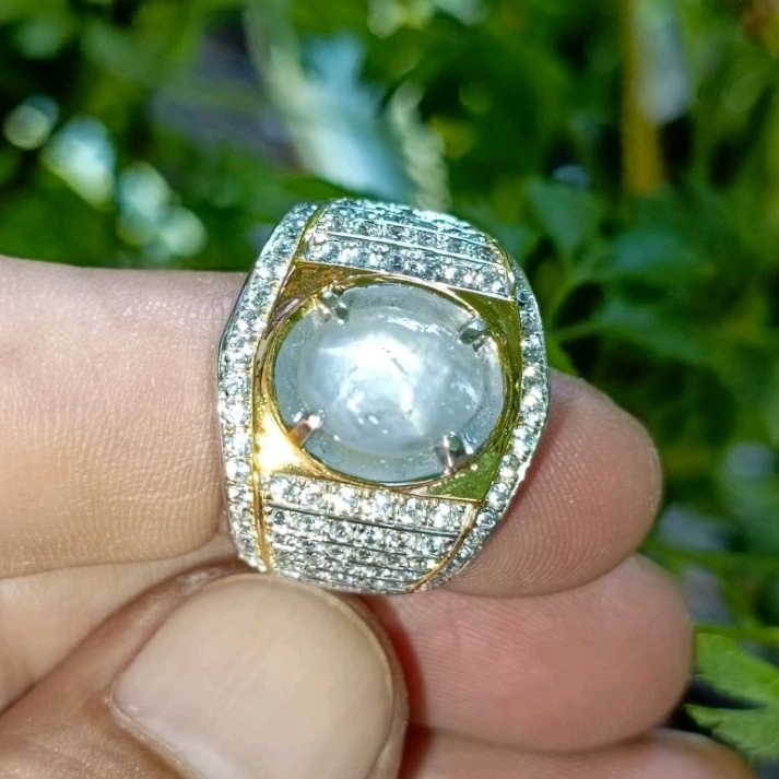 Cincin Perak Batu Permata Natural STAR SAPPHIRE + Memo GRI (3,92ct)