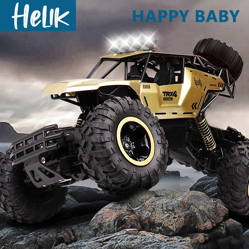 Mainan Mobil Remote Control 4WD dengan Lampu 1:12 RC Mobil Offroad Besar Bahan Alloy 2,4GHZ Remote