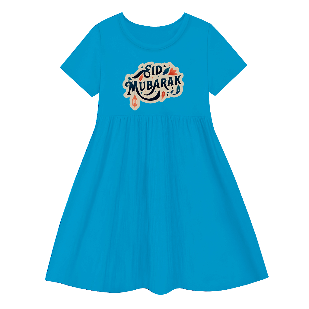 GG Baju Lebaran Ramadhan Dress Kerut Anak Fashion Muslim Terbaru Motif Eid Mubarak