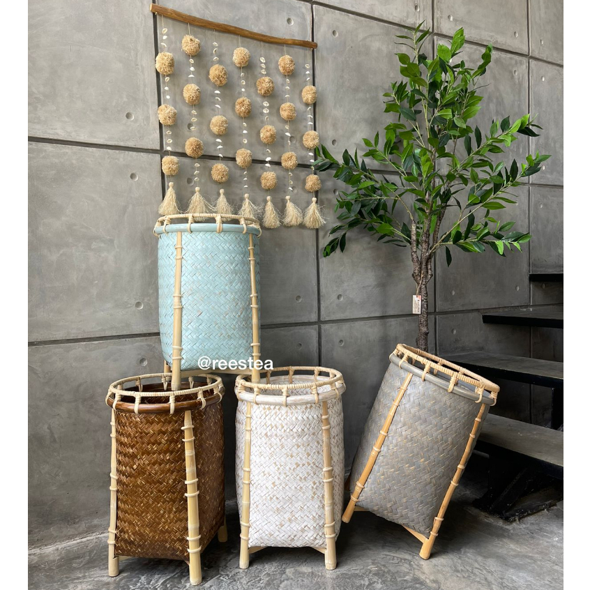 Keranjang Bambu Kaki/ Keranjang Laundry/Keranjang bambu anyam/ Cover pot