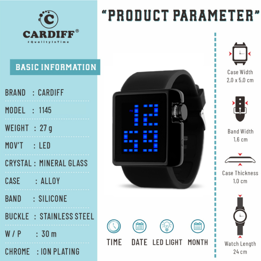 WTT CARDIFF Jam tangan LED sport pria wanita waterproof 1145 Rubber Silicon Karet