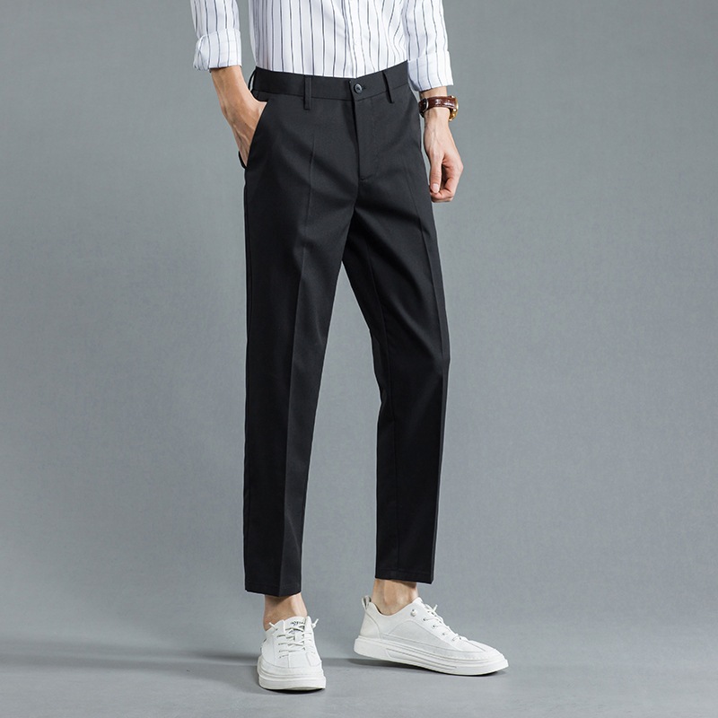 Babadjoe.id - Celana Ankle Pants Black Pria Formal Slimfit  bahan Semi Wool Premium