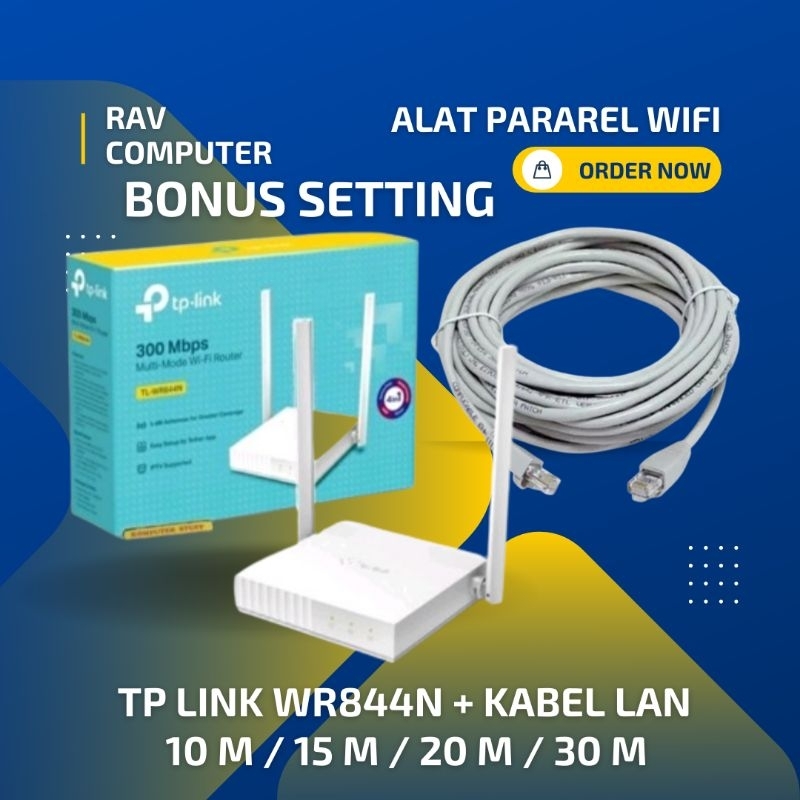 PAKET PARAREL WIFI TP LINK WR820N + KABEL LAN 30 METER SIAP PAKAI