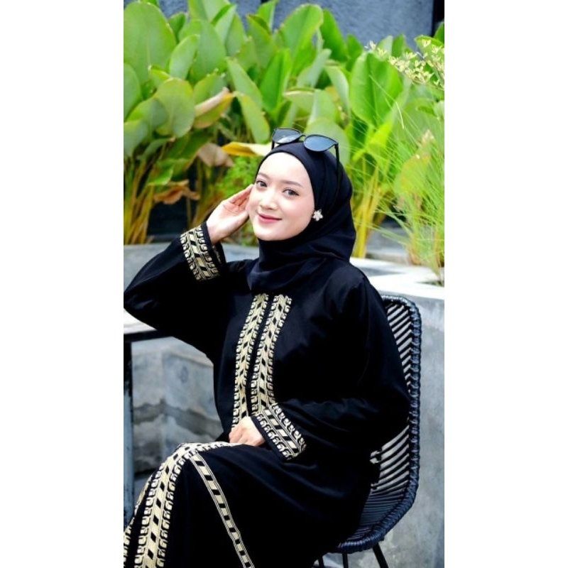 Abaya Anesca jetblack premium abaya saudi abaya bordir gold mewah