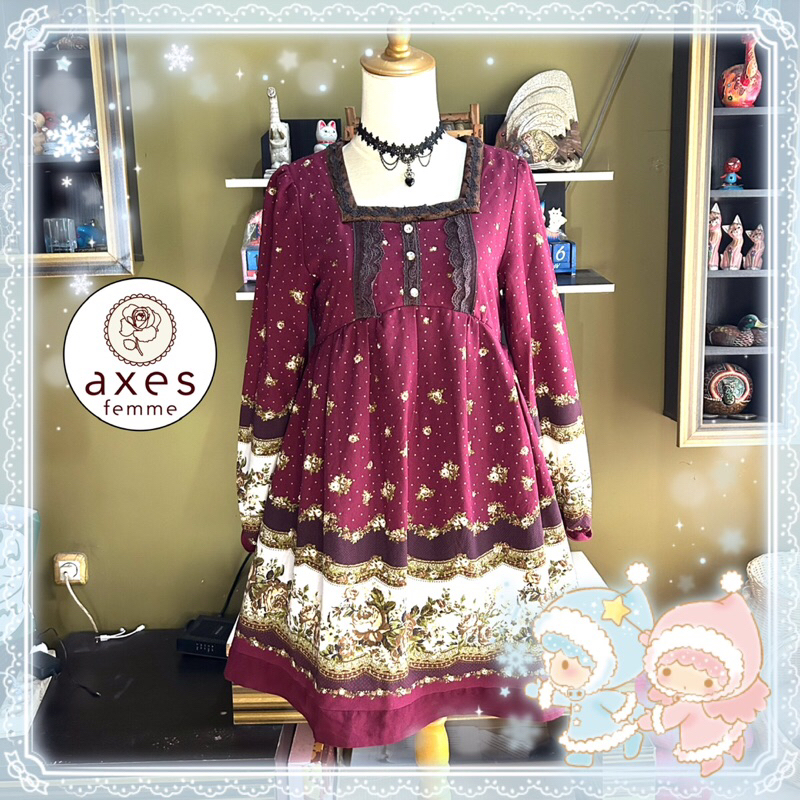 MAROON FLORAL DRESS AXES FEMME/BAJU KAWAII/BAJU MUSLIM/DRESS BUNGA/DRESS FLORAL/DRES MERAH