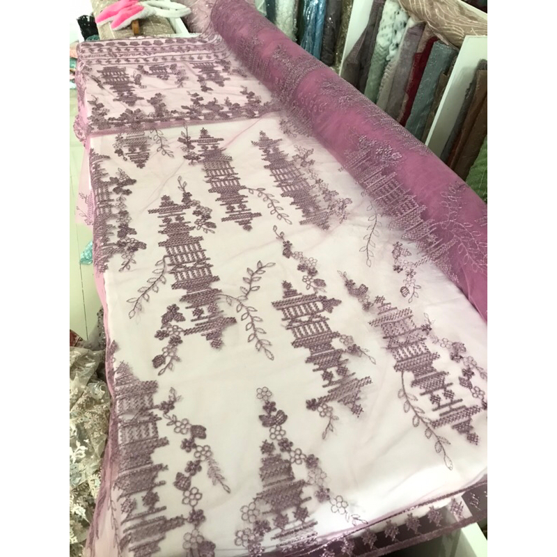 Kain tulle/tile bordir motif etnik candi