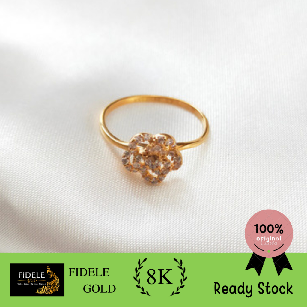 Cincin BUNGA daun mata putih Cincin Emas Asli Emas Muda Permata Mewah