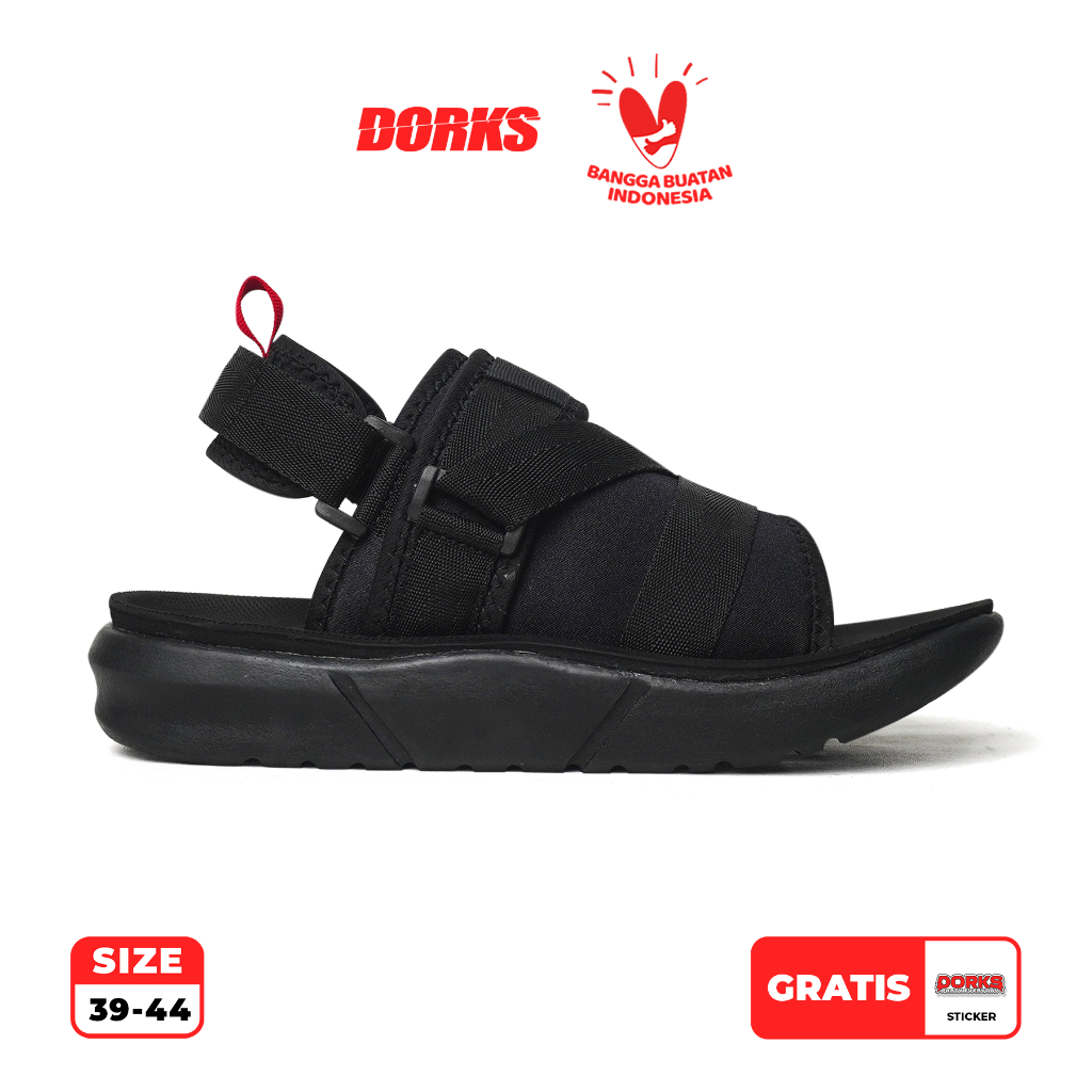 Dorks - Kerinci Full Black Sandal Gunung Casual Outdoor Pria Wanita Original
