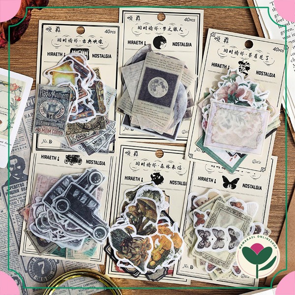 

1 set isi 40 pcs sticker nostalgia vintage retro deco journaling scrapbook aesthetic MK1450