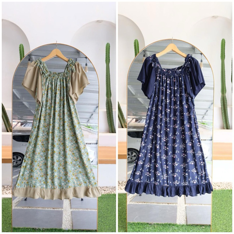 DASTER KOMBINASI RENDA MOTIF KEKINIAN TALI SERUT BAGIAN PUNDAK | DRESS RENDA BAGIAN LENGAN MOTIF KEK