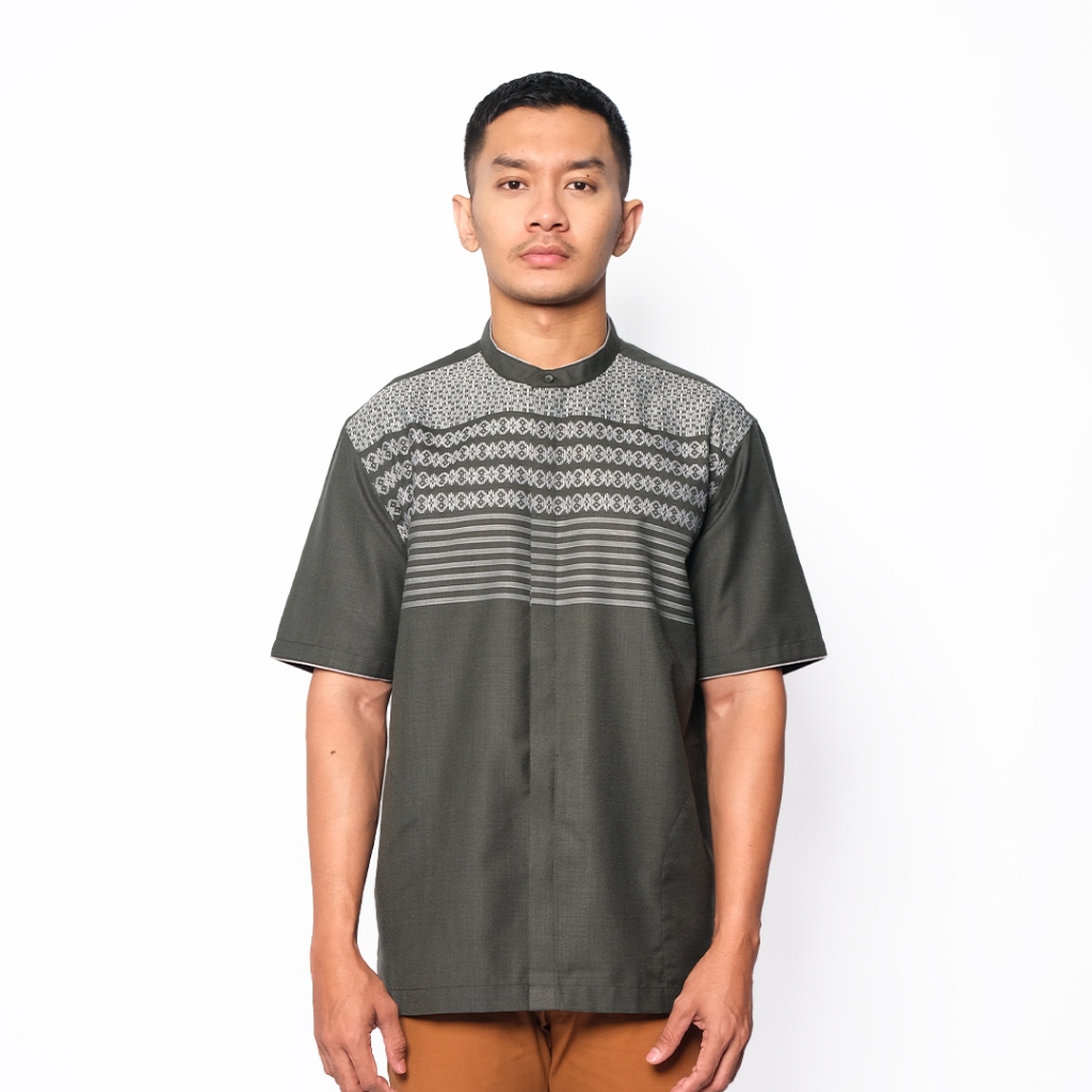 EDWIN JEANS - Kemeja Koko Pria Lengan Pendek KAHFI ARMY GREEN Baju Muslim Pria