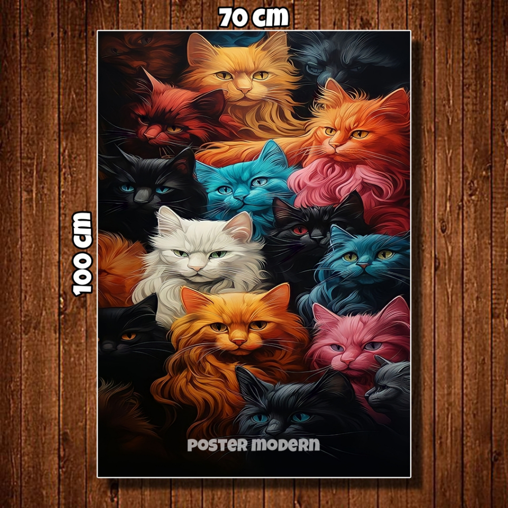 HIASAN DINDING POSTER GAMBAR KUCING 3D ART UKURAN BESAR #04 / POSTER KUCING GAMBAR ANGGORA / POSTER 