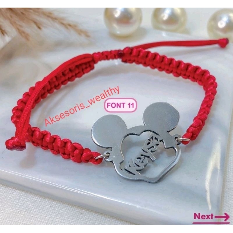 Gelang nama tali serut Rajut / gelang tali rajut / gelang nama lapis emas