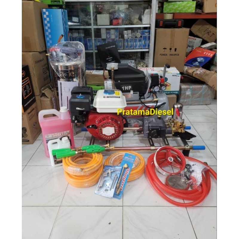 Paket Steam Cuci Motor Mobil Bensin Komplit Salju Kompresor 1HP24Liter Shampo Semir