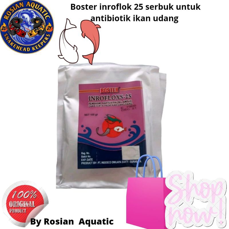 Boster inroflok 25 serbuk untuk antibiotik ikan udang dll