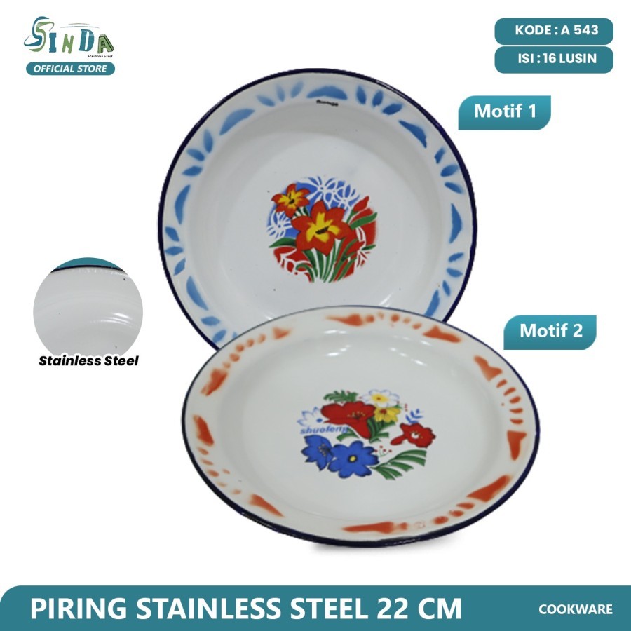 ( 1 Lusin ) Piring Enamel Jadul Motif Bunga / Piring Seng Enamel Ukuran 20cm