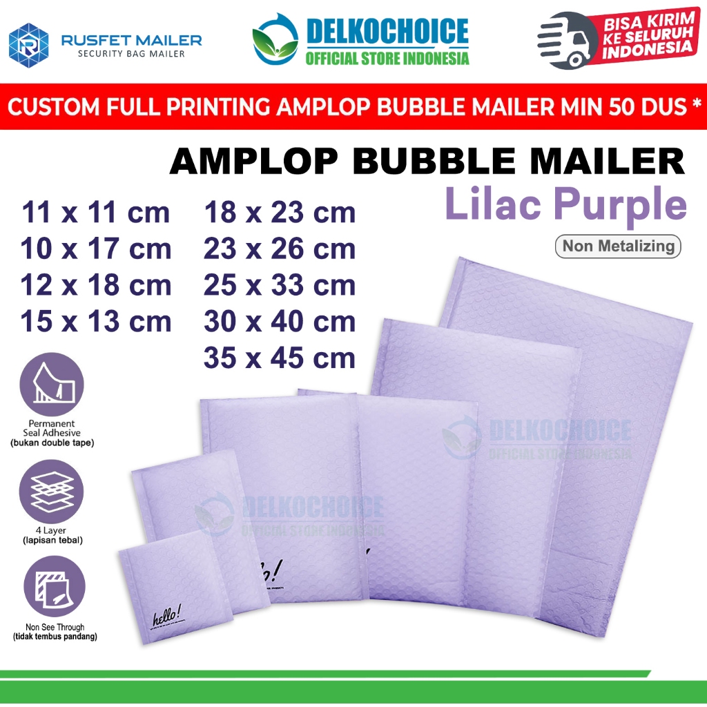 Amplop Bubble Wrap Envelope Bag LILAC PURPLE Security Mailer RUSFET