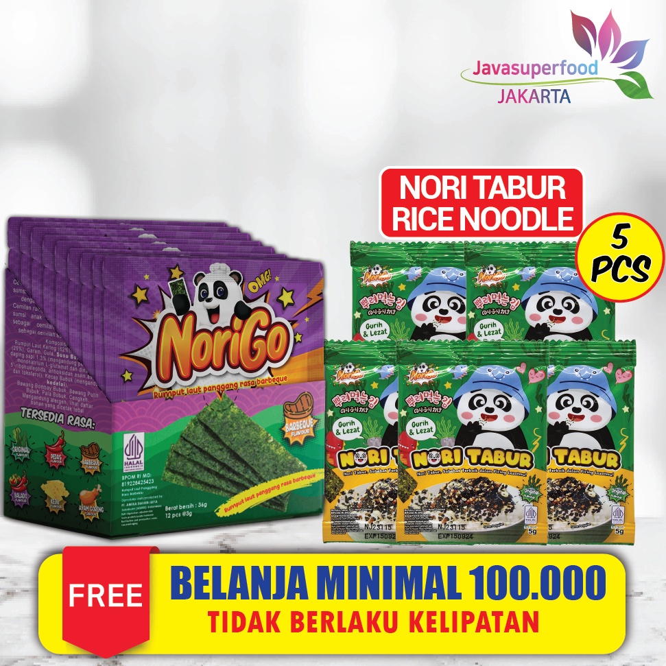 

KODE G28Q Norigo BBQ 1 BOX ISI 12 PCS Nori Sachet Seaweed Snack 3g Rumput Laut Halal Rasa BBQ