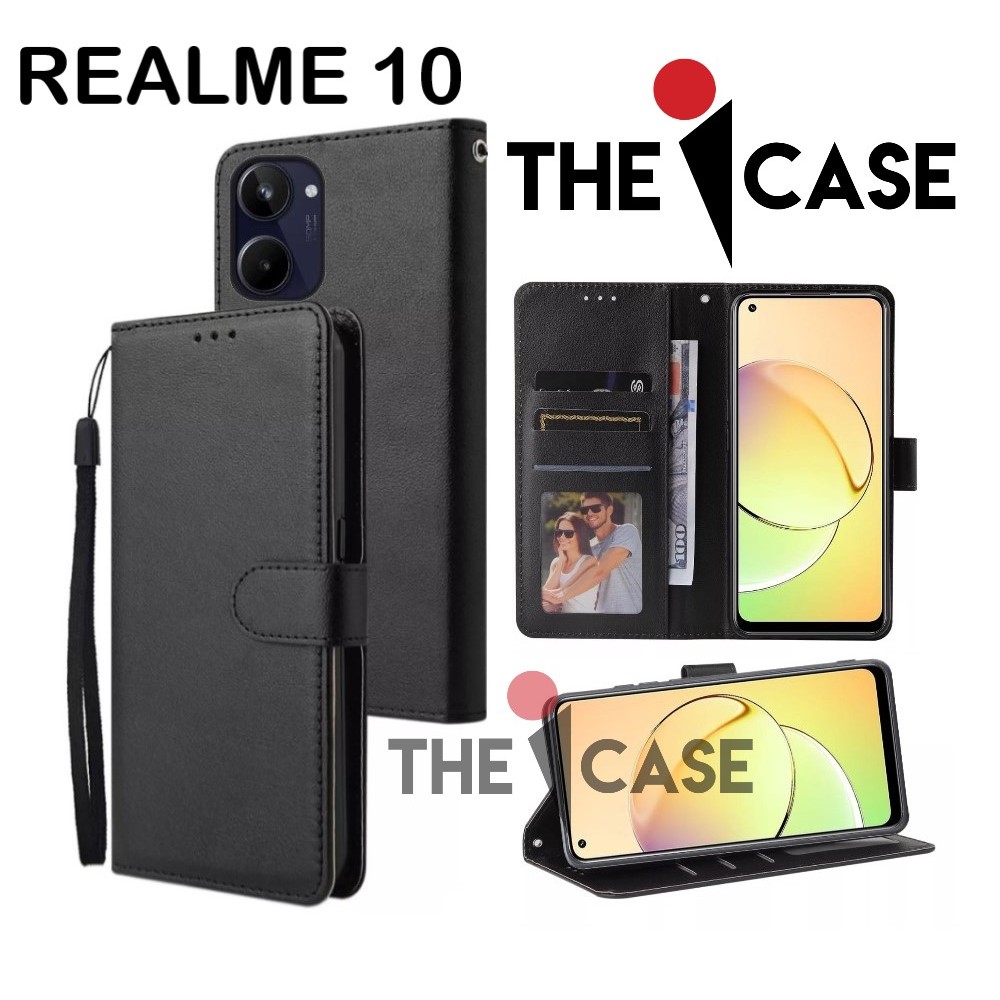 Casing REALME 10 model flip buka tutup case kulit ada tempat foto dan kartu juga tali hp flip cover
