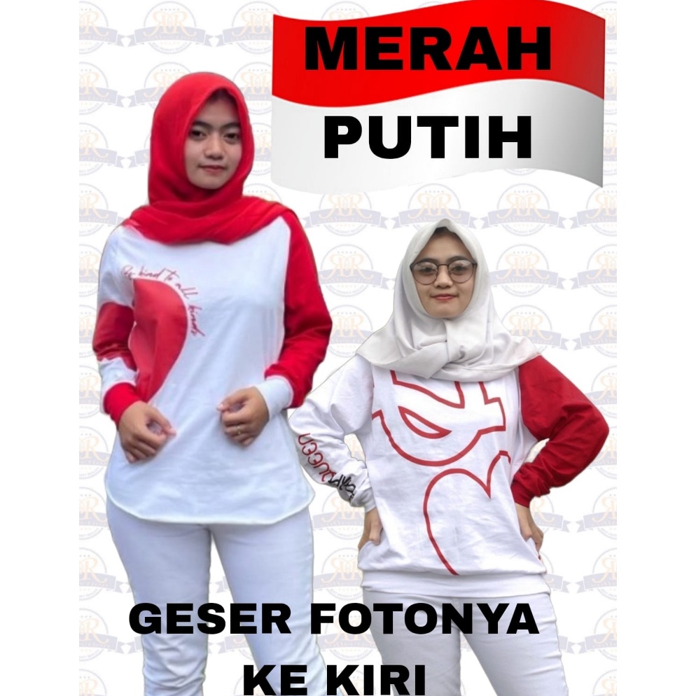is KAOS AZIRA Kaos Wanita Tangan Panjang Merah Putih cocok buat agustusan 55