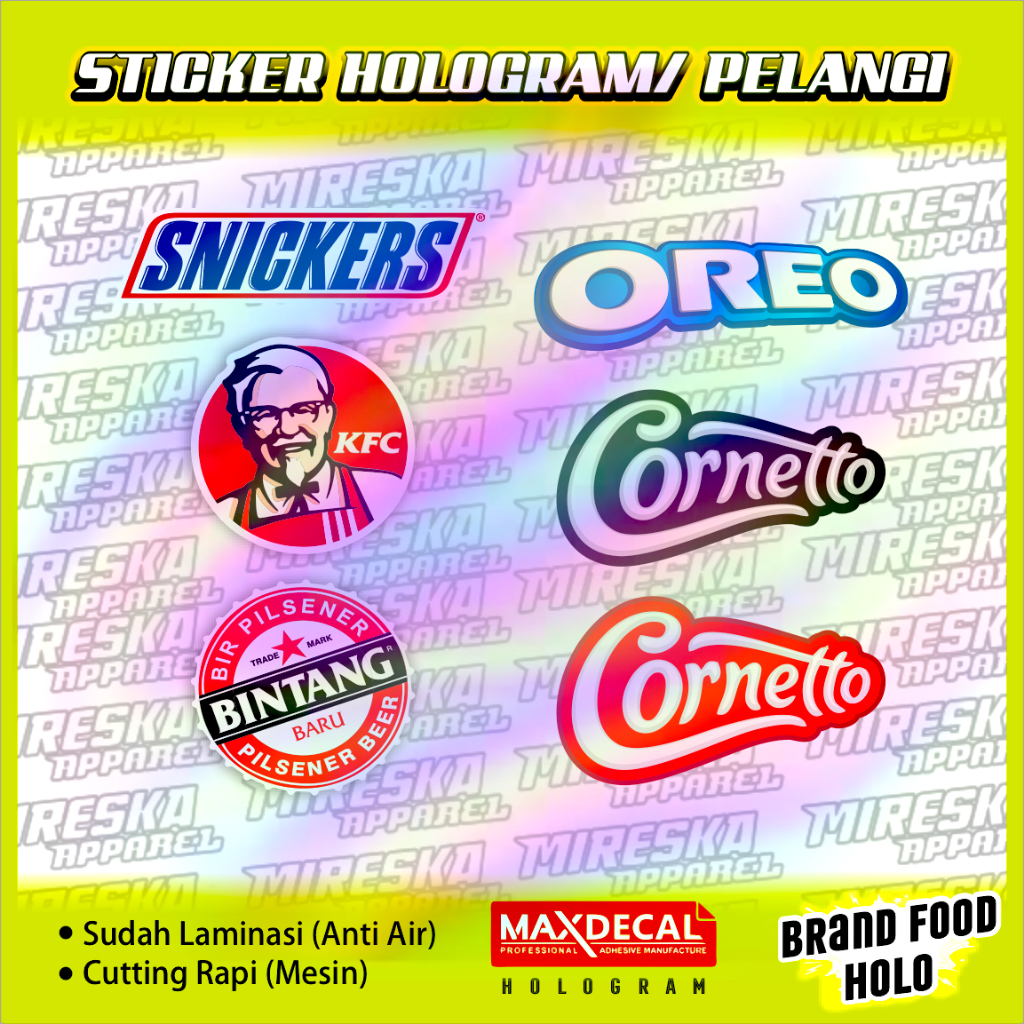 Terbaru Stiker Viral Hologram Terlaris FOOD Series / Sticker Kata Kata /Sticker Motor Bengkel Balap 