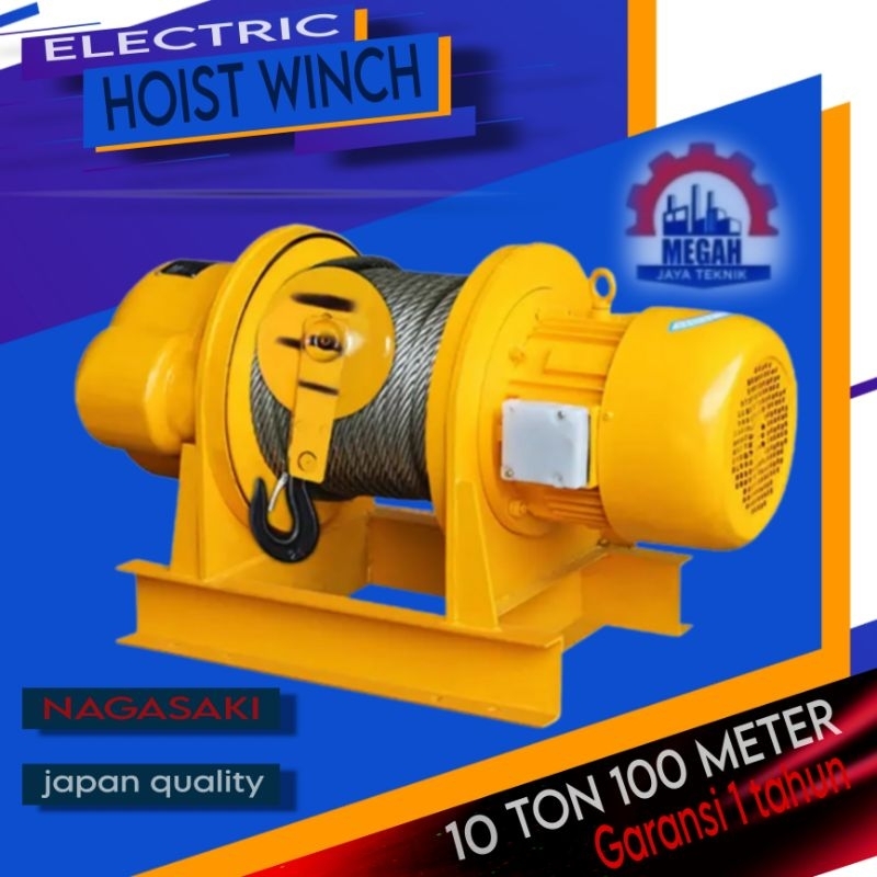 ELECTRIC HOIST WIRE ROPE WINCH 10 TON X 100 METER 380V / 3 PHASE NAGASAKI JAPAN
