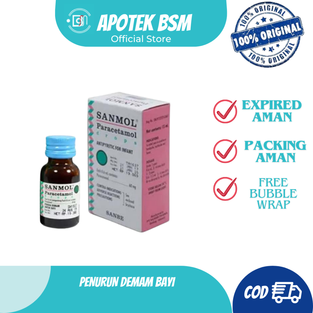 Sanmol 60 mg/0,6 ml Drops Meringankan Sakit Kepala dan Demam Bayi (15 ml)