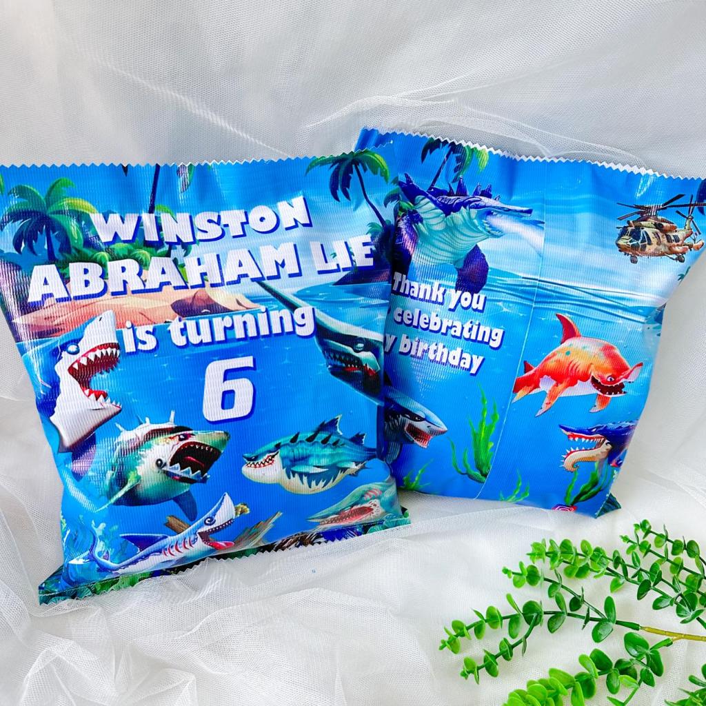

Hungry Shark - Pouch Snack Birthday / Kantong Souvenir Ulang Tahun / Tas Kado