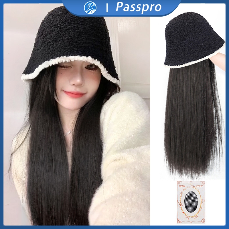 Topi Ada Rambut Palsu Topi Wig Wanita Hair Extension Rambut Panjang