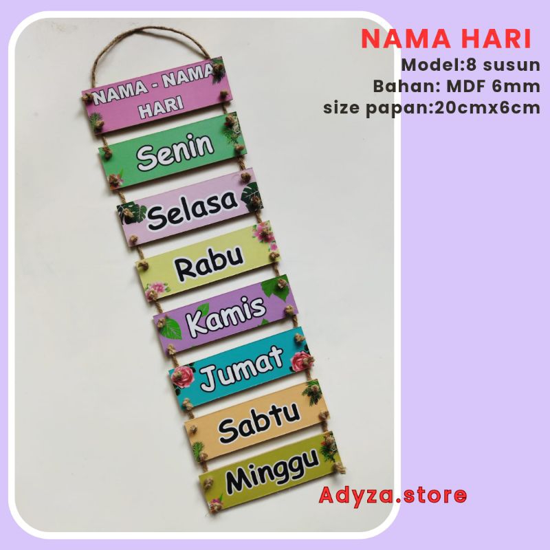 adyza hiasan dinding kelas Nama Hari