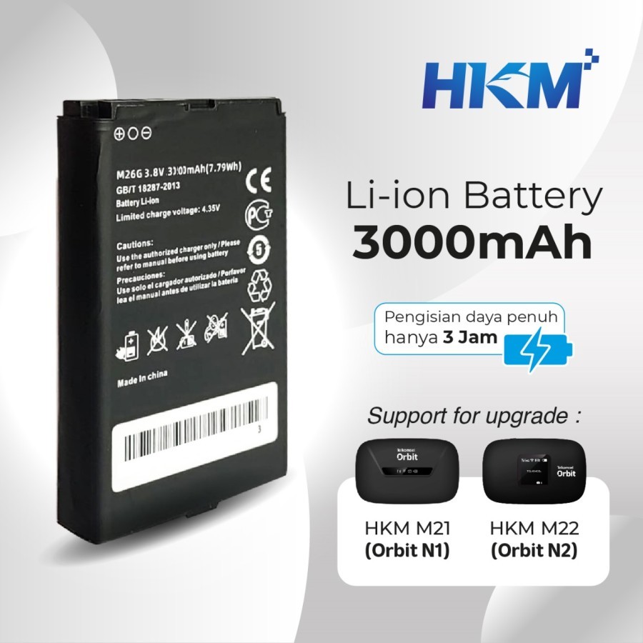 Baterai Mifi HKM M21 M22 Mifi Orbit N1 N2 Model M26G - 3000mAh