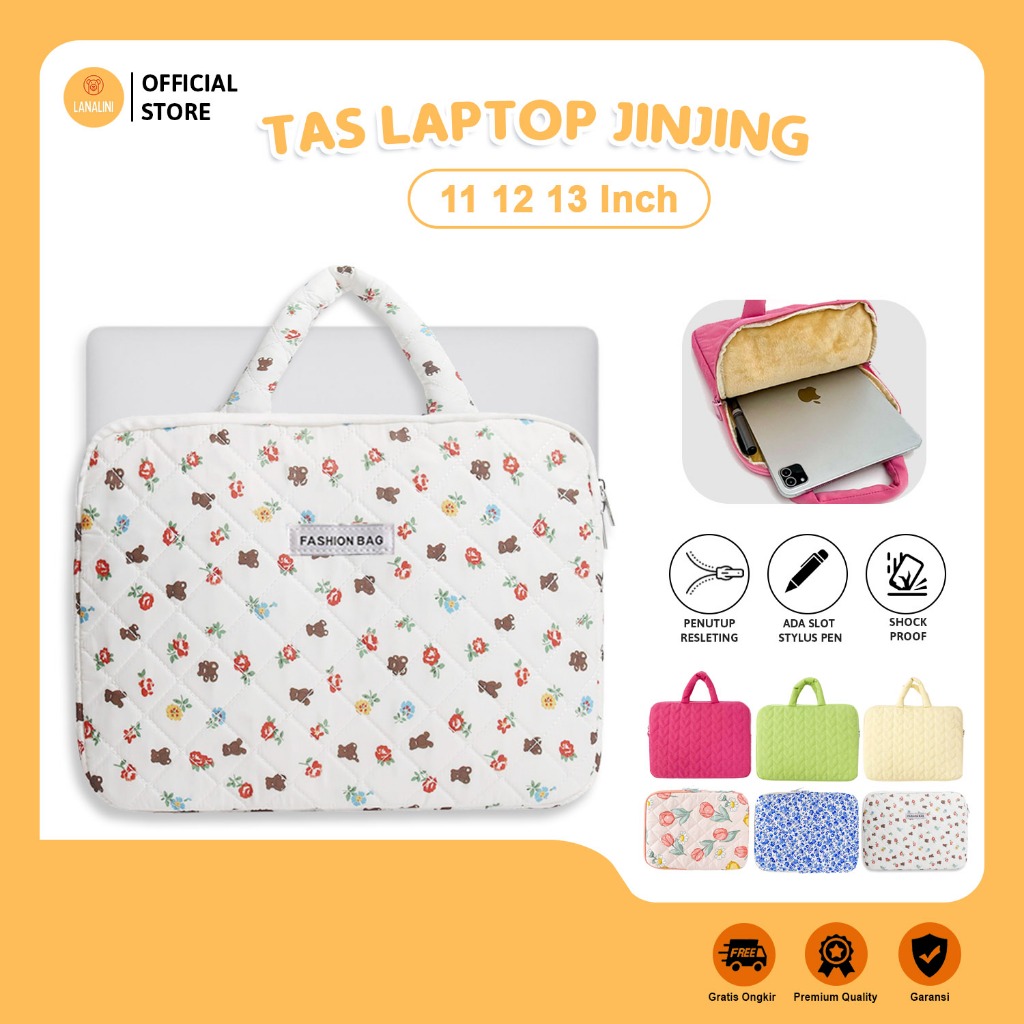 Tas Sleeve Sarung Laptop Puffy Empuk Tebal Warna Pink Fuschia Hijau Biru Kuning Putih Bag Aesthetic 