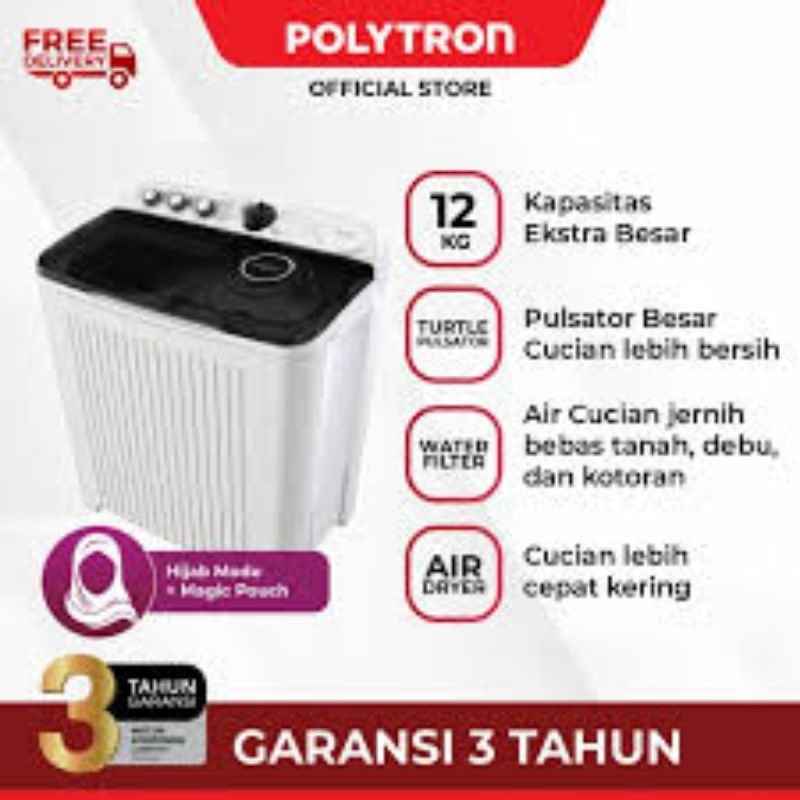 MESIN CUCI POLYTRON 2TABUNG 12KG PWM1203