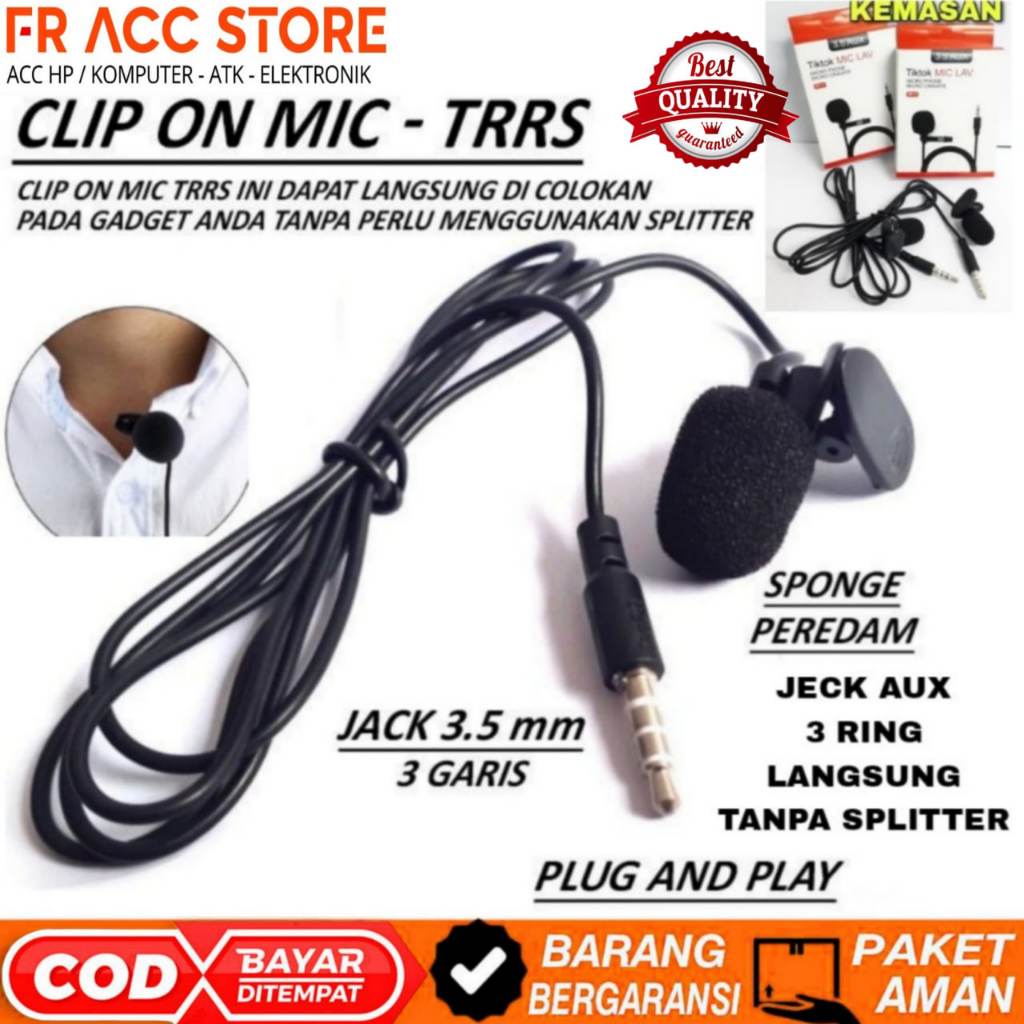 mic clip on mic 3.5mm microphone mic clip on kabel panjang 1,5 meter