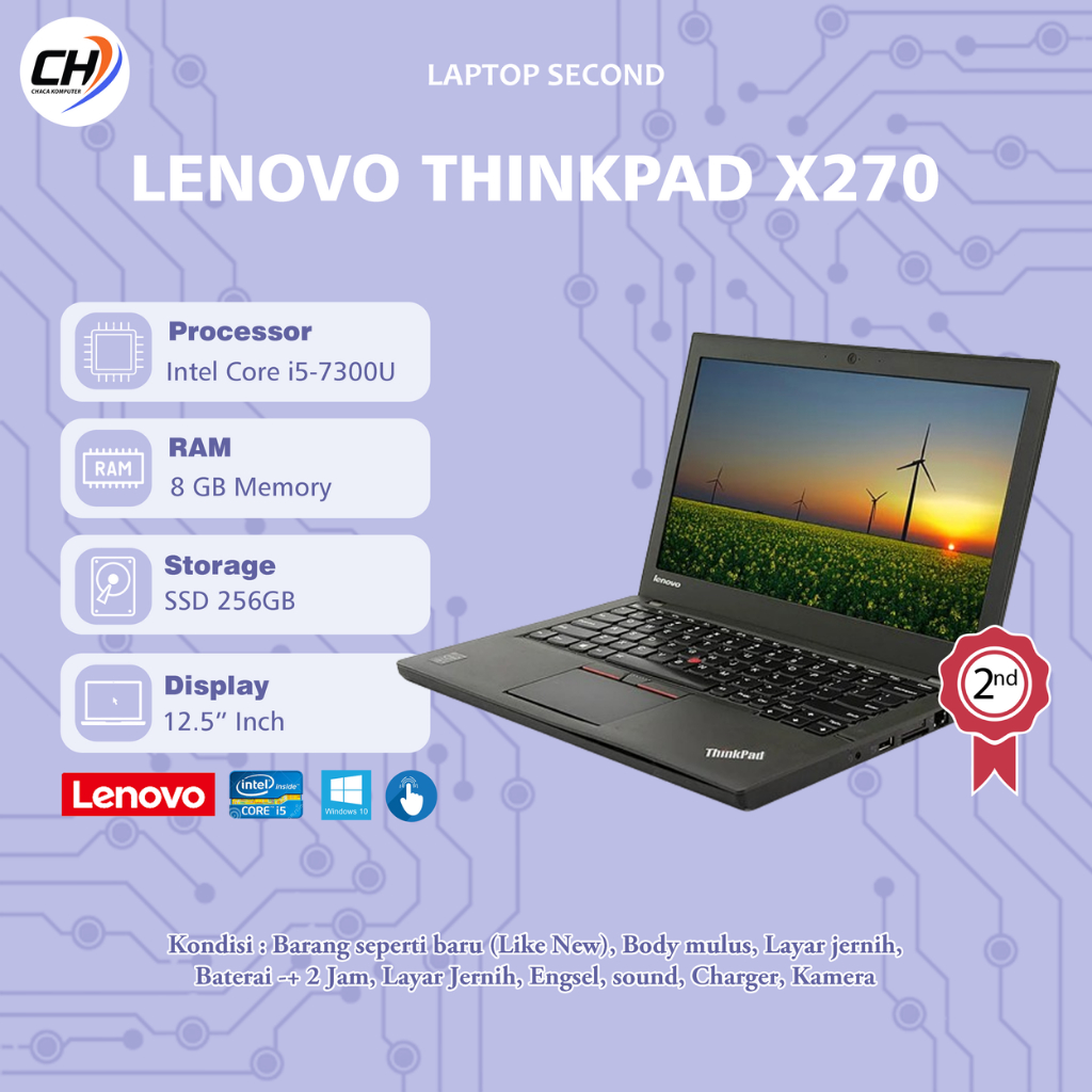 Laptop Lenovo Thinkpad x270 Touchscreen Second - RAM 8GB SSD 256GB