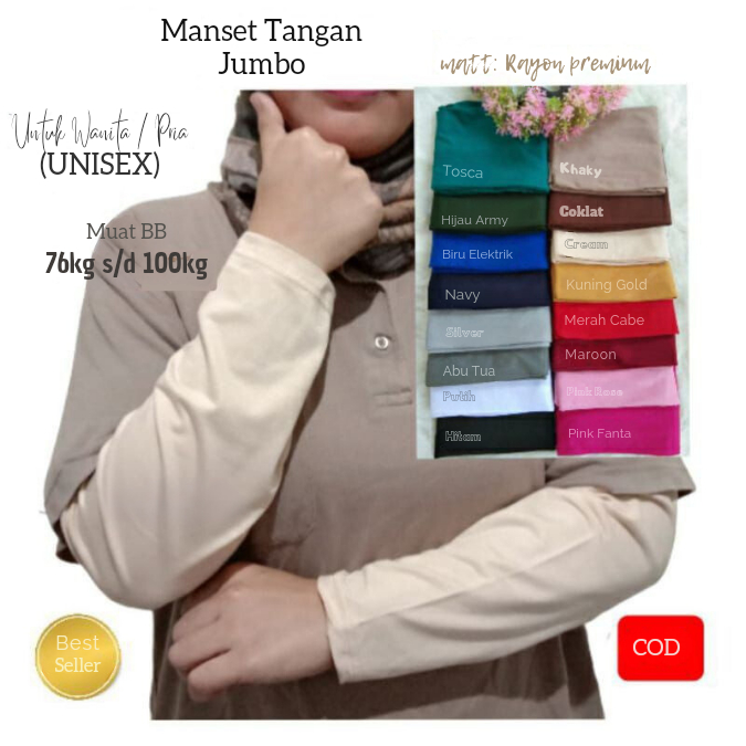Manset Tangan Big Size Jumbo Bahan Rayon Premium Handsock Pria Wanita