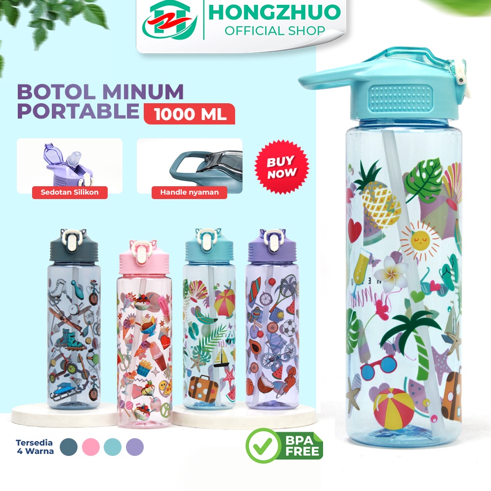 Hongzhuo Botol Minum Portable Viral Korea Tumbler Bening Sport Aesthetic Kapasitas 1ml BPA FREE