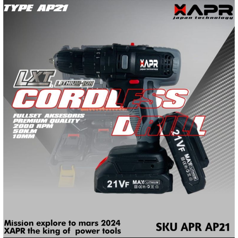 Bor cordless APR JAPAN type A 21v mesin bor baterai multifungsi