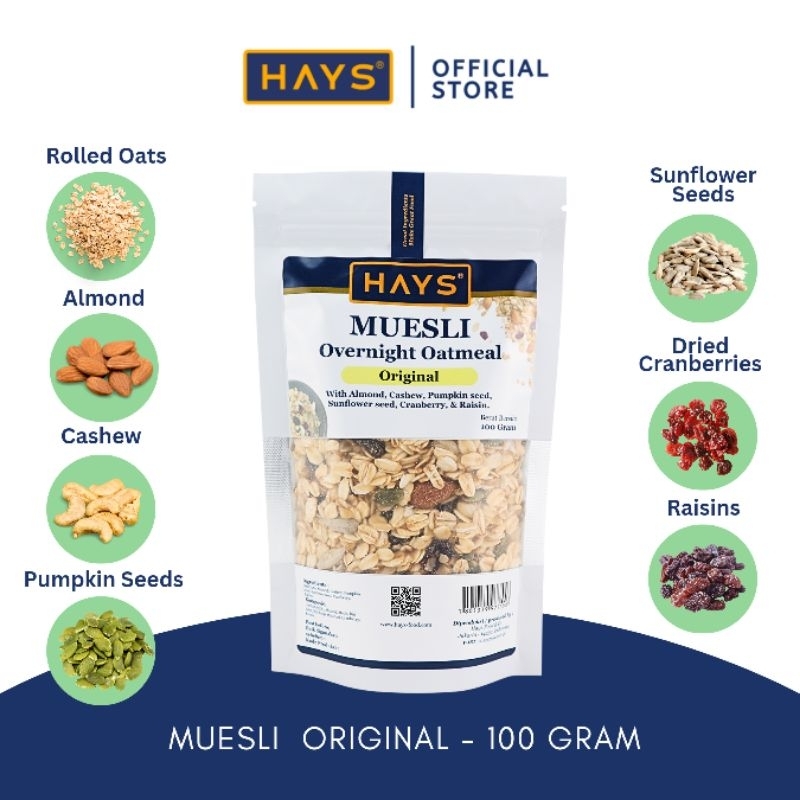 

HAYS Muesli overnight oatmeal original 100 Gram Nuts Seeds & Fruits 100 G