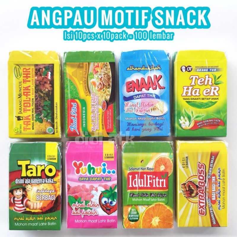 

100 LEMBAR Angpau Amplop Lebaran Karakter Gambar Snack Drink