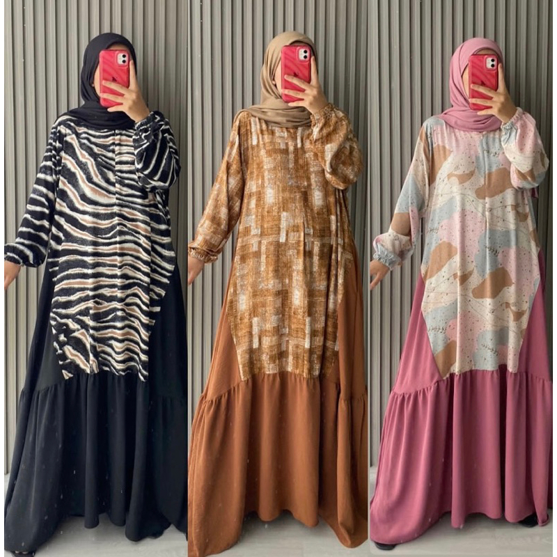 GAMIS KOMBINASI/GAMIS ALULA/ALULA DRESS/GAMIS KOMBINASI MOTIF POLOS