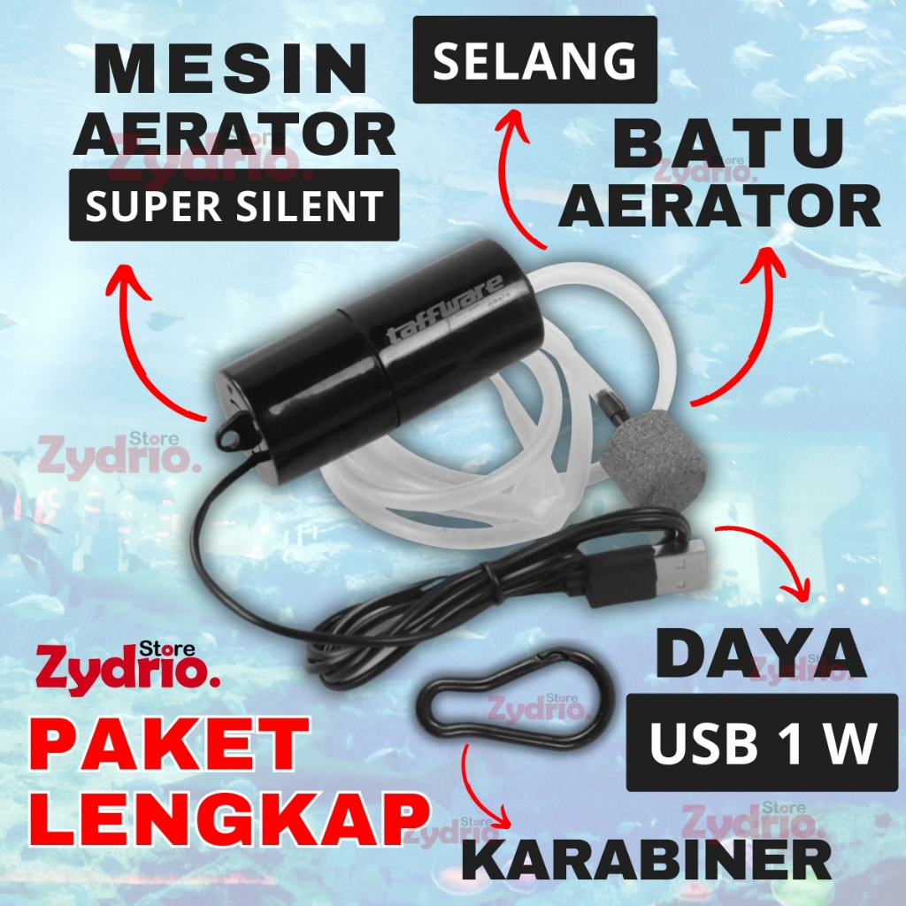 PAKET LENGKAP Aerator Selang Batu Aquarium USB Mini Kecil Low Watt