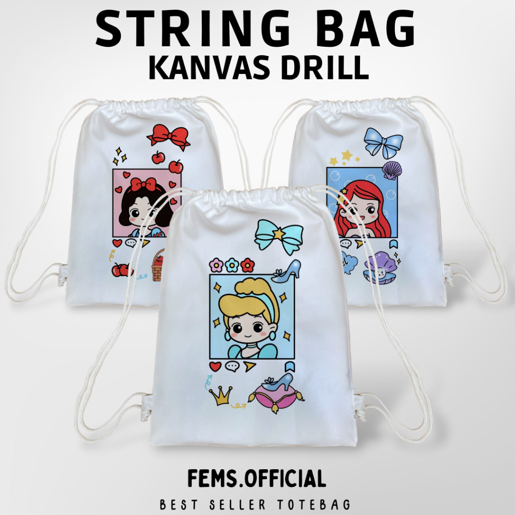 Tas Serut Kanvas Aesthetic String bag Cartoon Putih Premium