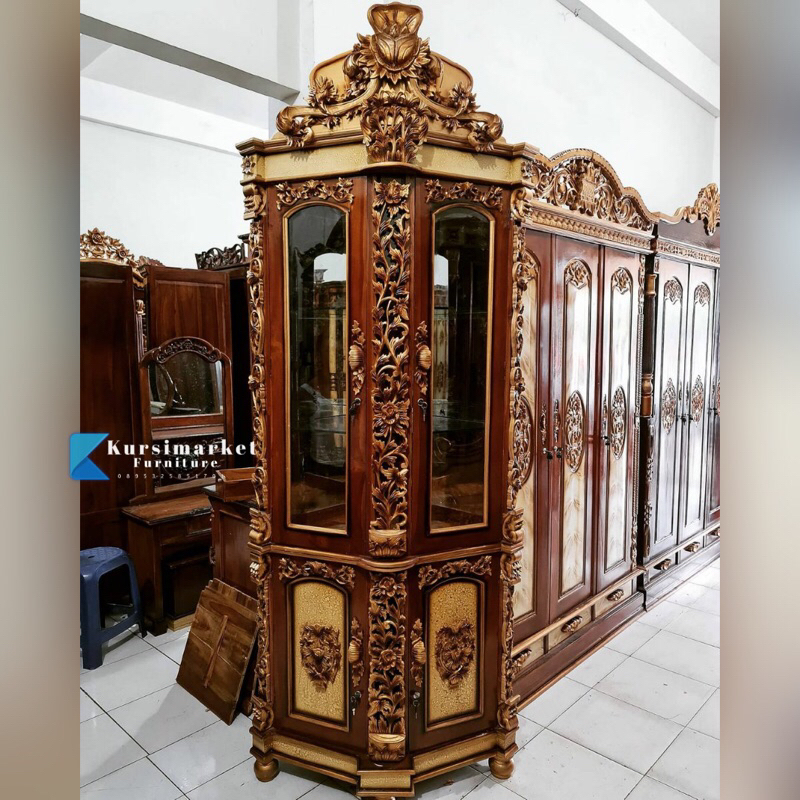 Almari hias shima kayu jati lemari pojok pajangan jepara