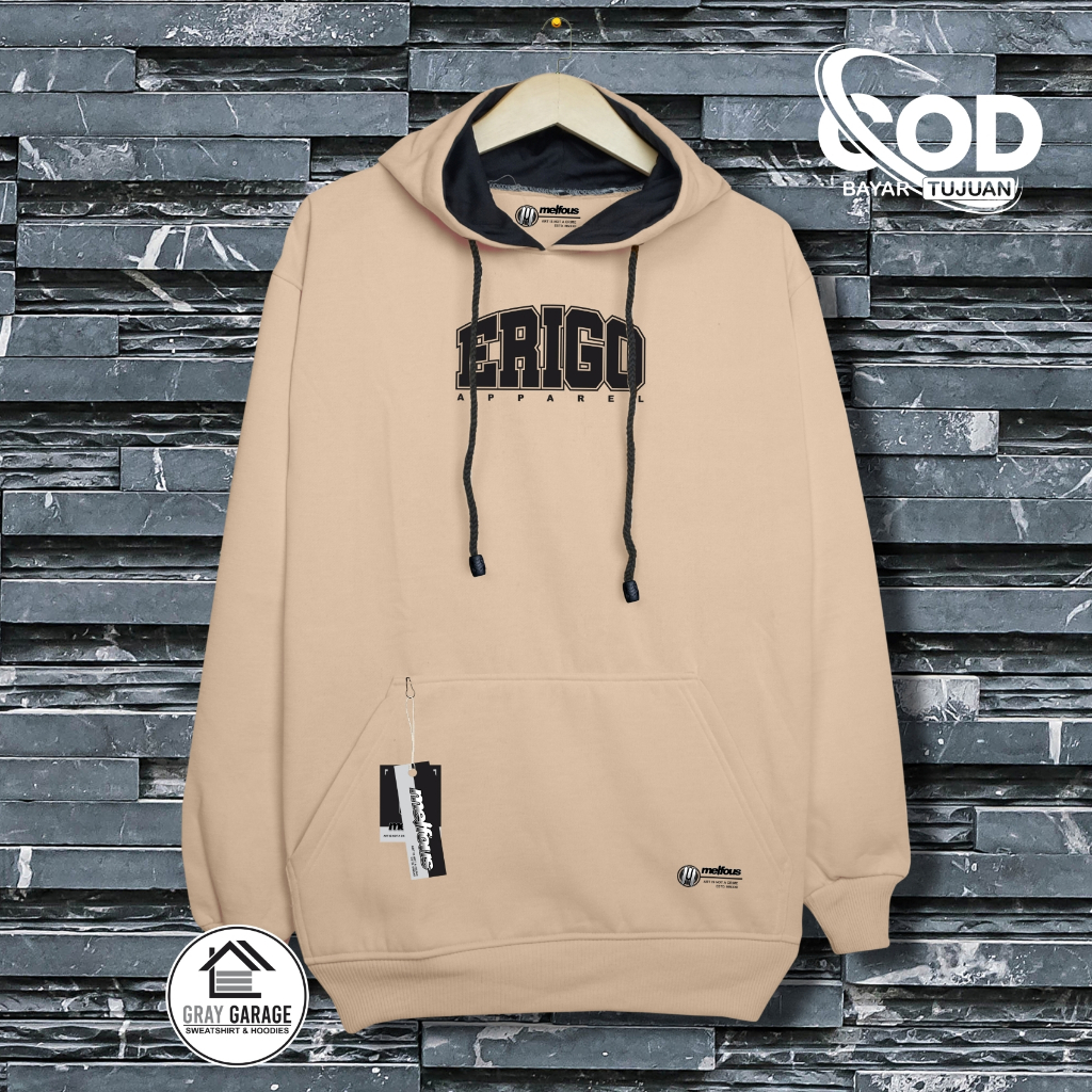 Melfous Hoodie ERIGO Premium Distro Original Aesthetic Branded Pria Wanita Unisex Warna Cream Keren 