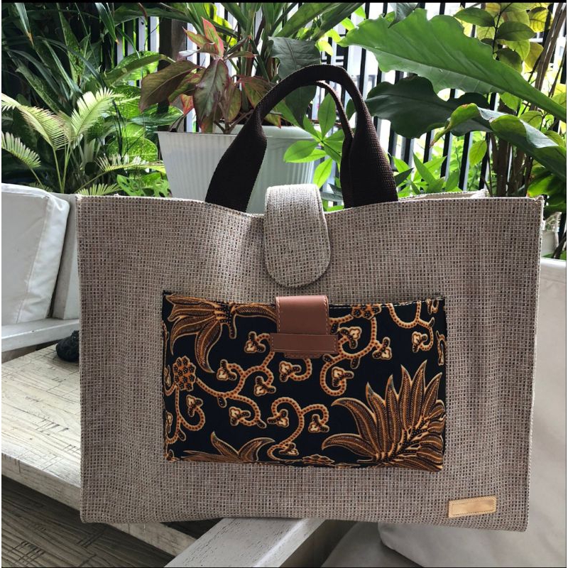 TAS GONI BATIK kombinasi kulit goni batik tas etnik wanita dimensi 40 x 15 x 30