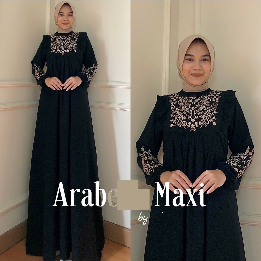 Dres Gamis Dewasa Fitri Bordir Warna Hitam Jumbo Premium Original Branded 2024 LD 110 120 130 140